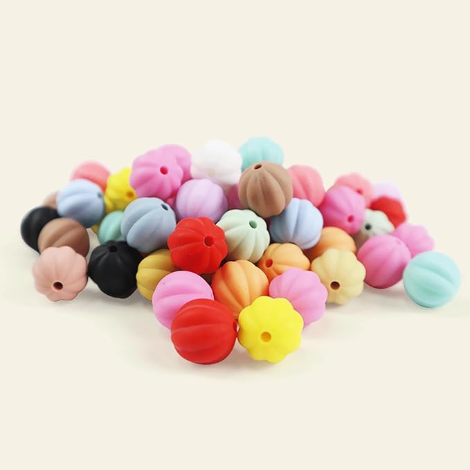 40PCS Pumpkin Silicone Beads Colorful Silicone Beads Bulk Spacer Beads Colorful Focal Beads for DIY Craft Garland Keychain Lanyard Necklace Bracelet Jewelry Making Accessories Handmade Crafts