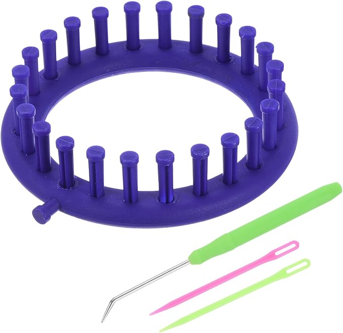 PATIKIL 24 Hooks Round Knitting Loom Machines Kit, 14cm OD Darning Weave Tool with Accessories for Scarf Sweater Shawl Blankets Mending Weaving Stitching, Blue