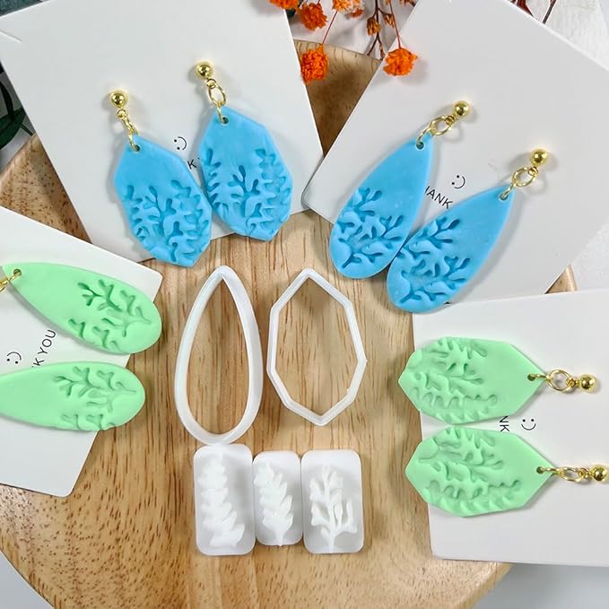 Xaekicr 5pcs Leaf Texture Polymer Clay Cutters – Clay Cutters for Earrings, Geometric Teardrop Shape Clay Tools, Clay Molds for Polymer Clay Jewelry DIY