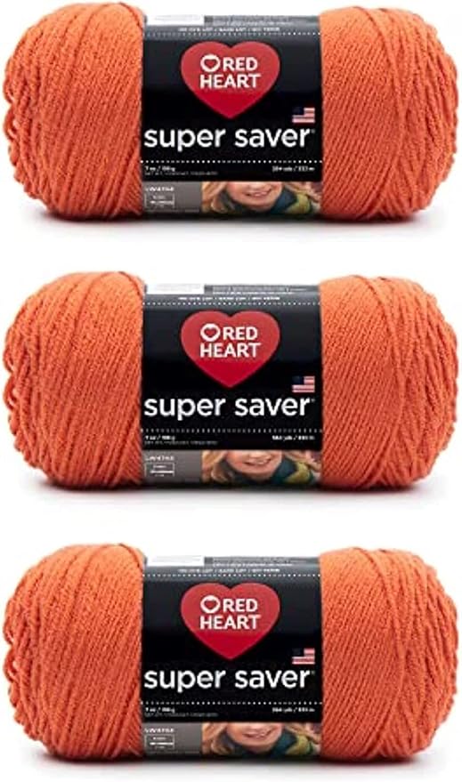 Red Heart Super Saver Carrot Yarn - 3 Pack of 198g/7oz - Acrylic - 4 Medium (Worsted) - 364 Yards - Knitting/Crochet