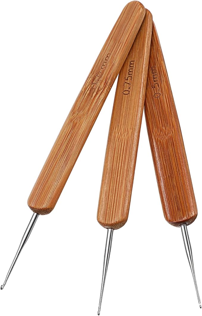 3 PCS Dreadlock Crochet Hooks for Hair 0.75mm 0.5mm 1mm Needle Tip Needle Tool for Braid Craft Weaving Crochet Hooks Tool for Hair