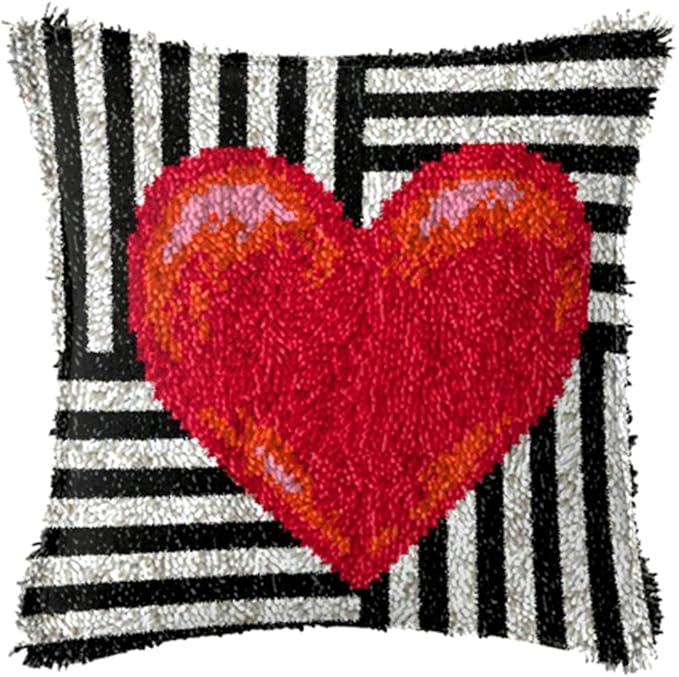 LAPATAIN Latch Hook Kits for DIY Throw Pillow Cover,Love Stripes Needlework Cushion Cover Hand Craft Crochet 17x17inch