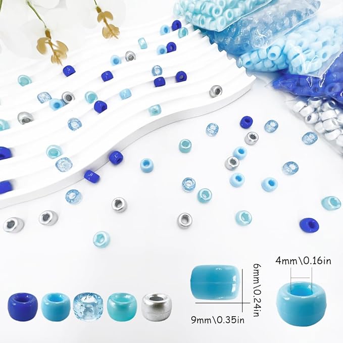 MIIIM 1000PCS 6x9mm Christmas Blue Pony Beads Bulk, 5 Styles Blue and Silver Kandi Beads for Bracelets Making Kit, Hair Braids Crafts for Jewelry Making (Christmas Blue)