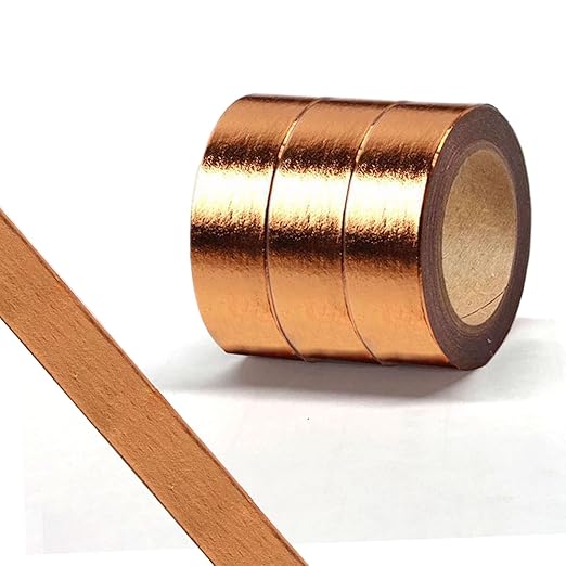 Solid Foil Washi Tape, Decorative Self Adhesive Masking washi Tape,Graphic Art Tape,Washi DIY Graphic Tape Wrapping for Crafts Decoration 5/8" x 393 inches (3 Roll, Copper)
