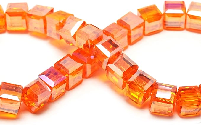 4mm Sparkle Cube Crystal Beads for Jewelry Making - Faceted Spacer Beads for Bracelets(94-100pcs, Orange AB)