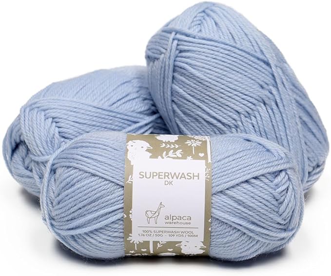 100% Pure Wool Yarn Superwash Set of 3 Skeins (150 Grams) DK Weight - Sourced Directly from Peru - Heavenly Soft and Perfect for Knitting and Crocheting (Sky Blue)