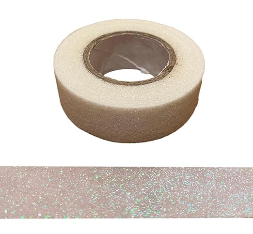 Syntego 2 Rolls Glitter Washi Tape Decorative Craft Self Adhesive Stick On Sticky Glitter Trim 15mm x 5 Meters (White)