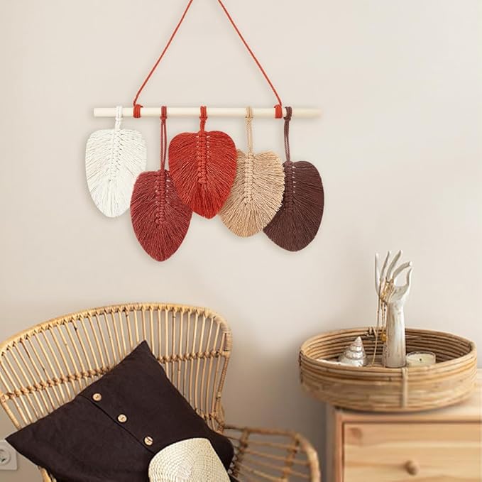 FREEBLOSS 2 Set DIY Macrame Leaf Wall Hanging Kit Macrame Feather Wall Art 10 Colors Cotton Cords 30cm Macrame Kit with Instruction Macrame Wall Tapestry for Bedroom Birthday Gift