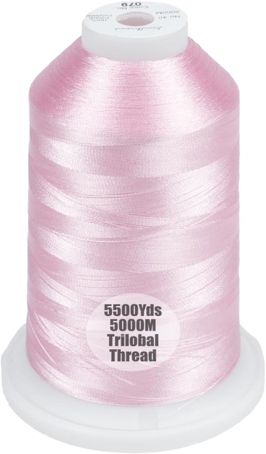Simthread Trilobal Polyester Thread – 5000M (5500yds) No.40 – Super Sheen, Tangle-Free – Built-in Thread Lock Spool – Compatible with Brother, Singer, Janome & More, Salmon Pink-079