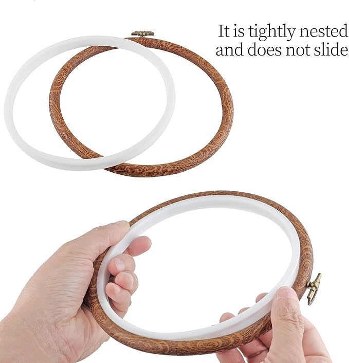 piutouyar 3 pieces 6.7 inch embroidery hoop set imitated wood display frame embroidery hoops circle cross stitch hoop ring for art craft sewing and hanging ornaments decor