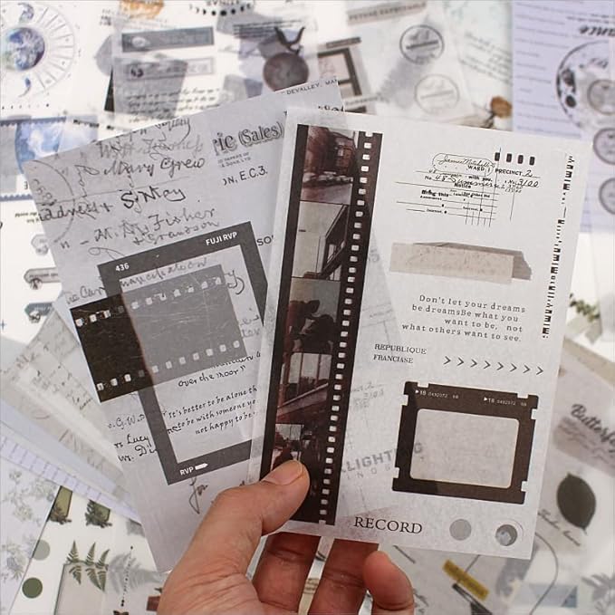 40 Sheets Vintage Washi Stickers Book for Adults, Junk Journal Book Ephemera with 180pcs Film Stickers and 20 Adhesive Scrapbooking Papers, Bullet Journaling Scrapbook Supplies
