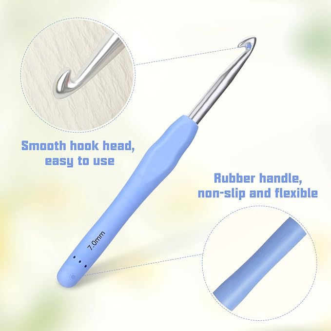 Crochet Hook, 7.0 mm Ergonomic Crochet Hook, Crochet Needles, Ergonomic Handle Crochet Hooks, Knitting Needles with Soft Handle Beginners and Experienced Hobbyists (7.0 mm)