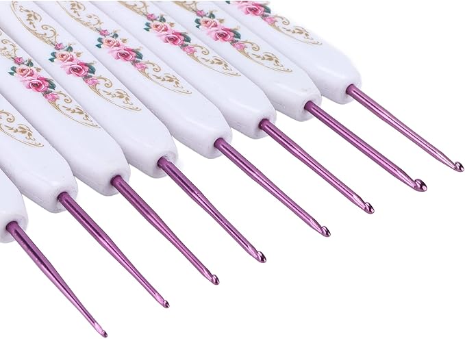 Crochet Hooks Needles,16 Pcs Cute Needles for Arthritic Hands,Extra Long Chinese Style Crochet Hook Set Flower Pattern Ergonomic Soft Grips Knitting Hook for Crochet Yarn Craft (Pink)