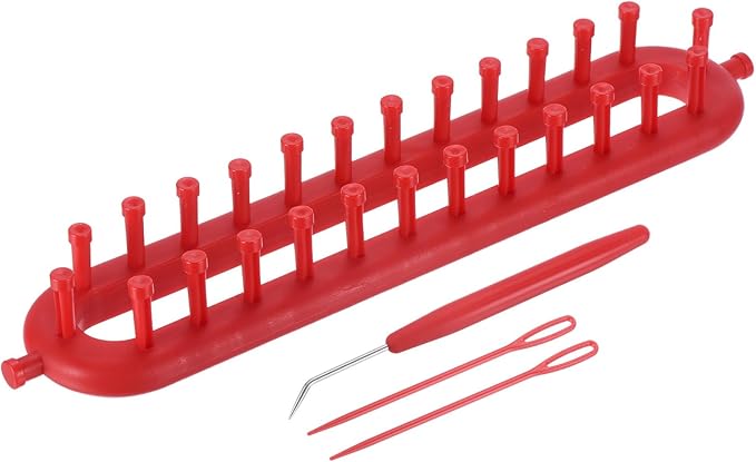 PATIKIL 26 Hooks 26cm Knitting Loom Machines Kit, Plastic Darning Weave Tool with Accessories for Scarf Sweater Shawl Blankets Mending Weaving Stitching, Red