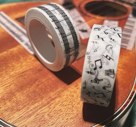 Black and White Piano Note Melody Keyboard Cat Staff Stave Score Music washi Tape Set of 4 Rolls - Decorative DIY Japanese Masking Scrapbook Notebook Planner | Length: 10m (10.93 Yards)
