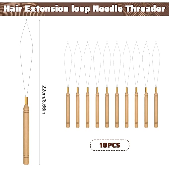 Sibba 10pcs Hair Extension Loop Threader Tools, Needle Threader Wire Pulling Hook Tool, Hair Crochet Latch Hook Bead Device Tool for Link Rings Beads Braid Hairs Tinsel, Feather Extensions Supplies