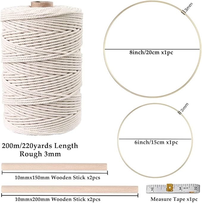 zxcdino 152pcs macrame kit for beginners: natural cotton macrame cord, wooden & metal rings, beads, sticks & hoops - perfect for macrame plant hangers & home decor