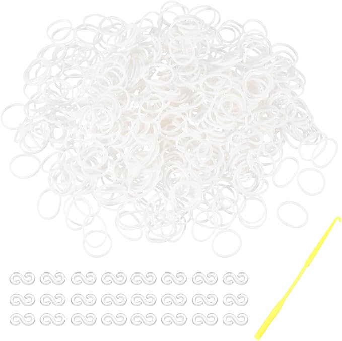MECCANIXITY 600 Pcs Loom Rubber Bands Kit with 25 Pcs S-Clips 1-Hook Rubber Bands Refill Bracelet Making Kits for Weaving DIY Handcrafts Gift, White