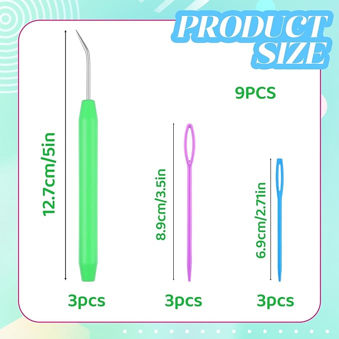 3 Pack Knitting Loom Hooks Set with Soft Ergonomic Handle, Professional Loom Pick Tool & Crochet Hook Needle with 6 Large-Eye Needles (2 Sizes) for Knitting Loom, Essential Knit Picker Accessories