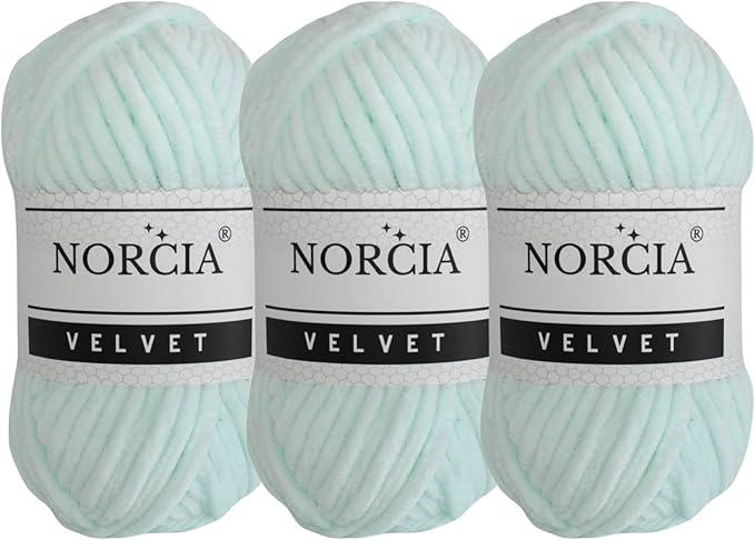 Soft Velvet Yarn Chenille Yarn for Crocheting Super Bulky 3x100g (3x75 yds) Baby Blanket Yarn for Knitting Amigurumi Yarn for Crochet Weaving Craft (Mint, 3 Skeins)