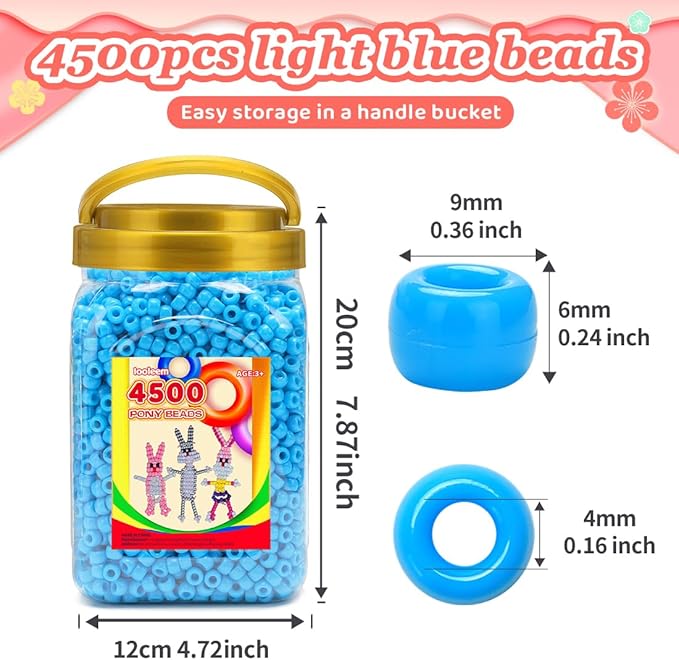 iooleem pony beads(4500pcs light blue pony beads), beads for bracelets making, crafts, beading supplies, friendship bracelets making.