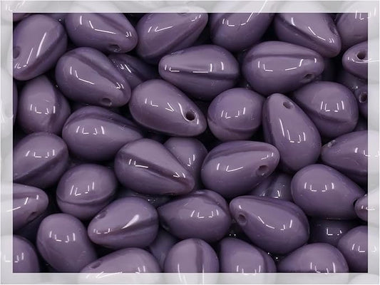 Czech 50-Piece Glass Beads, 6x9mm, Teardrop Silk Dirty Lavender Violet (24010)