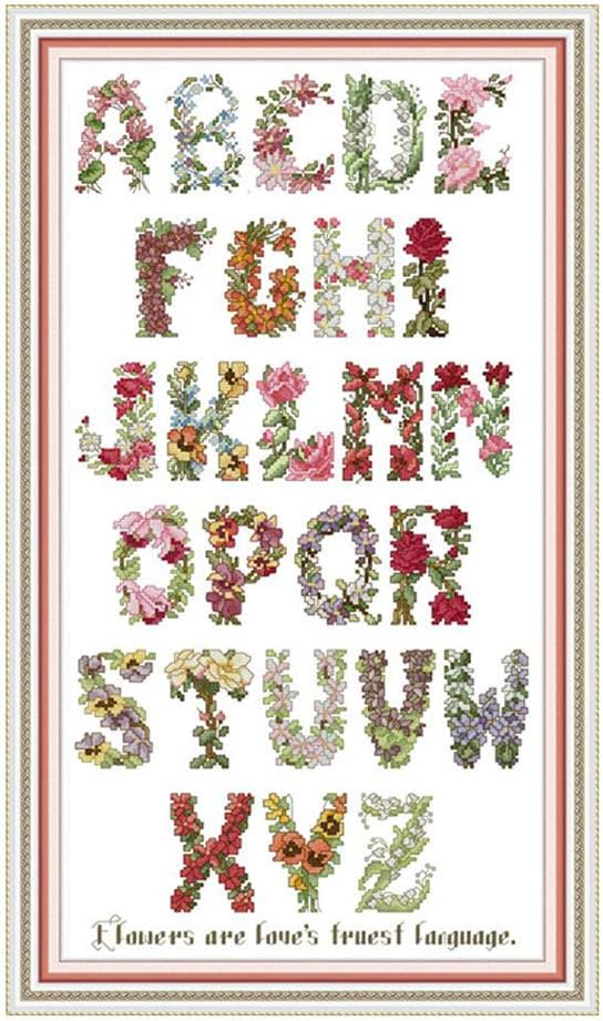 CaptainCrafts Cross Stitch Kits for Adults Stamped Printed 14ct Fabric Cross Stitching DIY Art DMC Needlecrafts Embroidery Kit for Adults Beginner (Stamped 14CT, Letter Flower)