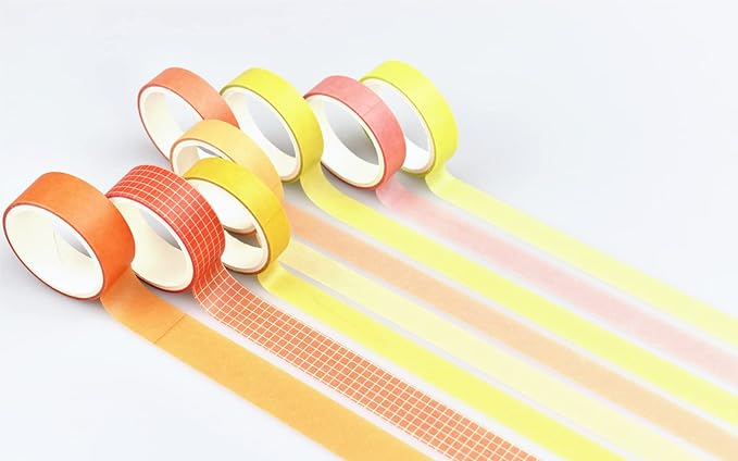ZDOLAKIDS 8 Rolls Washi Tape Set Basic Solid Color Yellow Orange Adhesive Decoration Label for Scrapbooking Planner Journal Art Craft Album Diary Book Gift DIY Supplies
