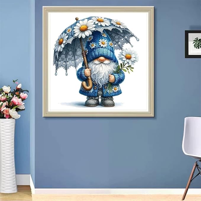 ijbnhd Gnome Diamond Art Kits for Adults, Gnome Diamond Painting Kits for Adults, DIY Full Drill Flowers Gem Art Crystal Rhinestone for Wall Home Decor 14X14inch