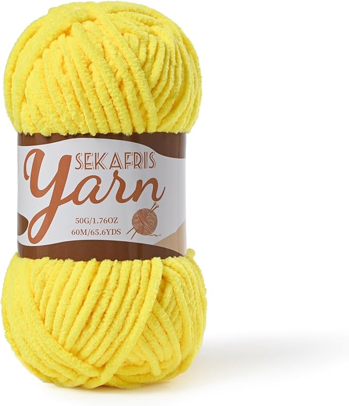 Fluffy Velvet Yarn for Crocheting，Baby Blanket Yarn for Crocheting Soft，50g(65.6yds) Amigurumi Yarns，Plush Chenille Crochet Yarns，Puzzle Yarn for Crochet Weaving Craft(Yellow)
