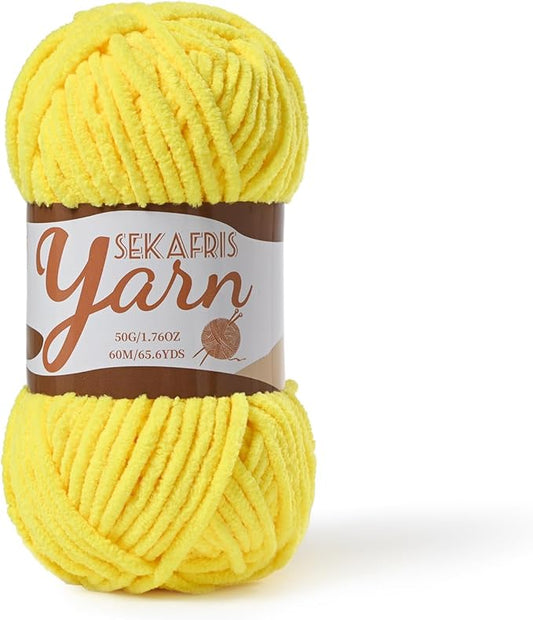 Fluffy Velvet Yarn for Crocheting，Baby Blanket Yarn for Crocheting Soft，50g(65.6yds) Amigurumi Yarns，Plush Chenille Crochet Yarns，Puzzle Yarn for Crochet Weaving Craft(Yellow)
