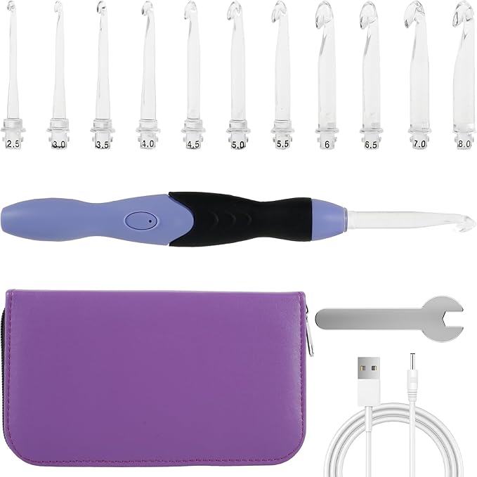 Abizarch Light Up Crochet Hook Set 11 Sizes Lighted Crochet Hooks with Case Interchangeable Heads 2.5 mm to 8 mm Rechargeable Crochet Hook DIY Crochet Hooks Set for Crocheting and Knitting