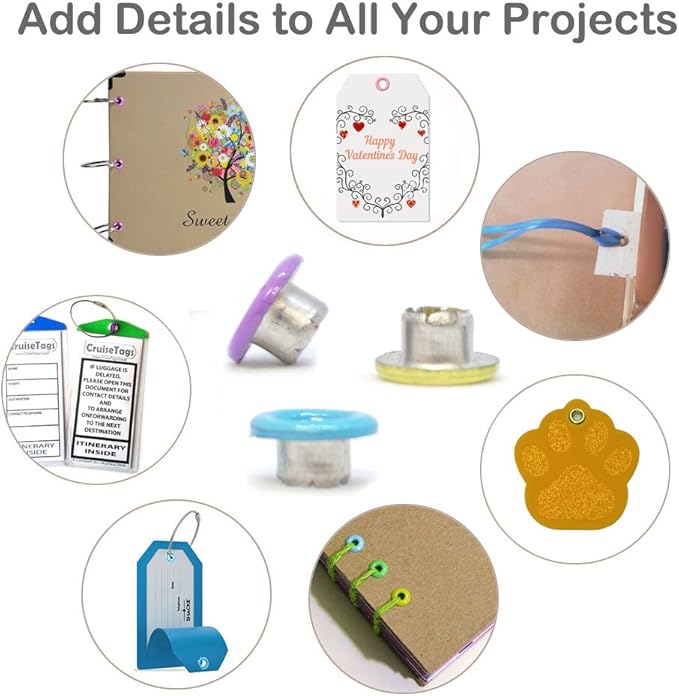 FoRapid 3mm/1/8" Aluminum Quicklet Eyelets-Scrapbooking/Birthday Wedding Greeting Holiday Card/Paper Craft/Luggage Cruise Tag/DIY Album/Clothing etc-Pre-Cut Back Slit Set with a Pen-84 PCS (Pastel)