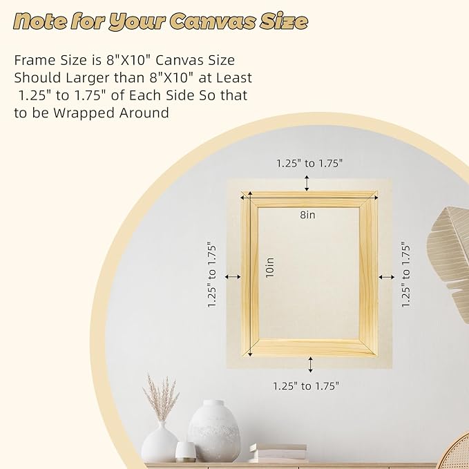 8x10 inch Stretcher Bars for Canvas Painting, Premium Wooden Frame Strips, Easy to Assemble Canvas Frame Kit, Ready-to-Hang Gallery Wall Art for Home Decor, DIY, Paint By Number