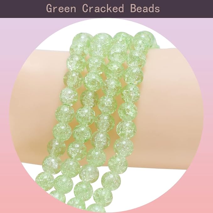 450pcs Green Crackle Glass Beads Handcrafted Round Lampwork Smooth Loose Beads for Bracelet & DIY Jewelry Making 8mm