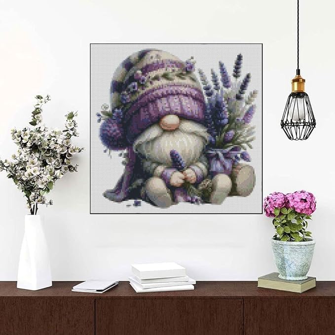gnome stamped cross stitch kits flower gnome cross stitch patterns,dimensions cross stitch kits embroidery kit arts and crafts for beginners 13.7x13.7 inch