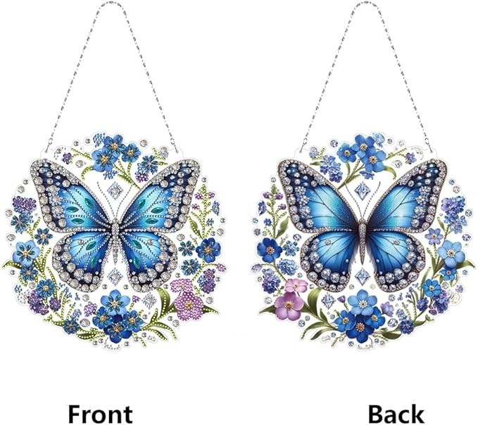 POETRYDRAW DIY Hanging Diamond Art Pendant Kit Butterfly, Special Crystal Diamonds Painting Ornament for Adults, Diamond Art Suncatchers Double Sided Board Gem Painting Box Kit