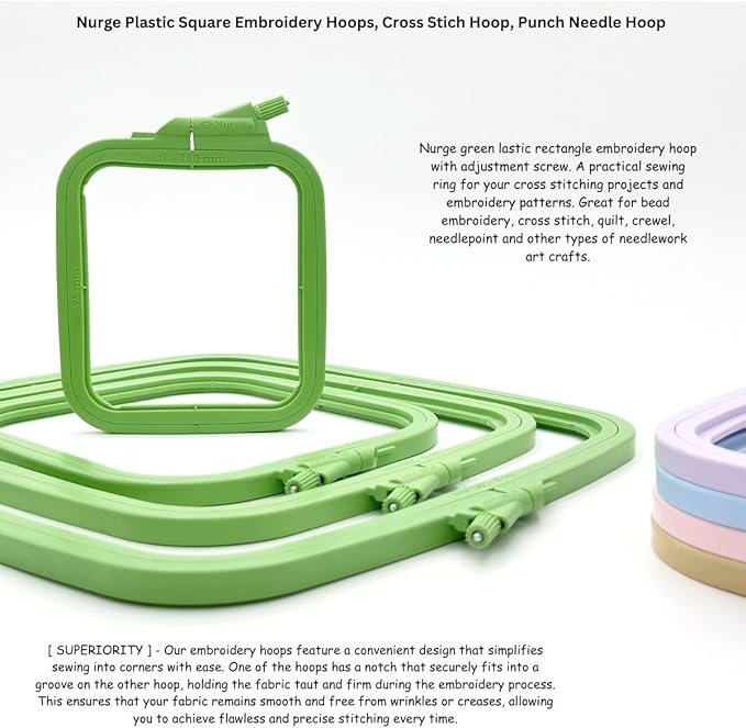 nurge green 4 pcs set plastic square embroidery hoop, cross stitch hoops, punch needle hoop (4 pcs)