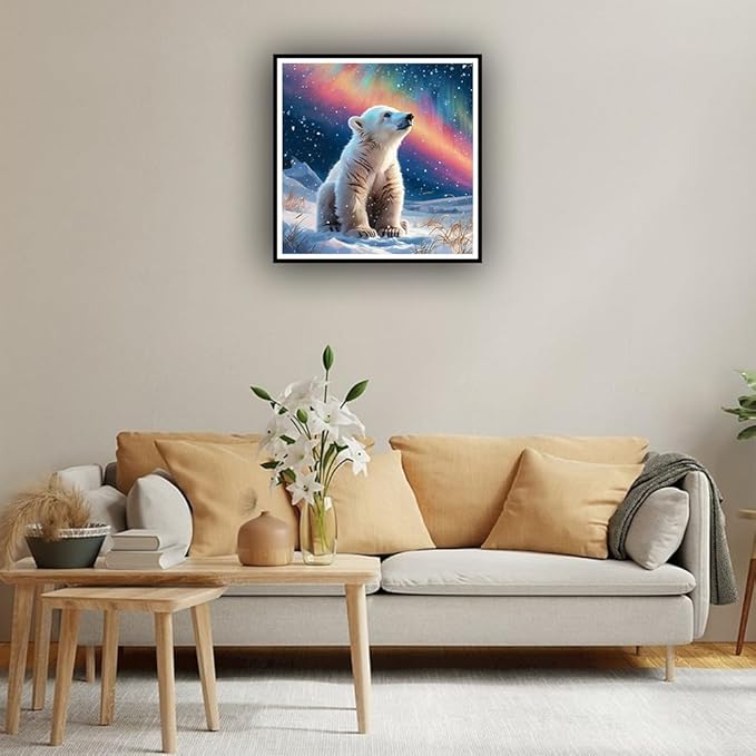hill froeistung Polar Bear Diamond Art Painting Kits for Adults,Aurora Borealis Diamond Art Kits for Beginners, 5D DIY Round Full Drill Diamond Dots Gem Art Craft for Home Decor Gift 12x12inch