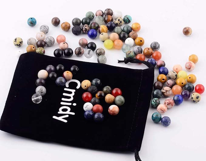 Natural Stone Beads 100pcs Round Genuine Real Stone Beading Loose Gemstones Hole Size 1mm DIY Smooth Bead for Bracelet Necklace Earrings Jewelry Making (Natural Stone Beads Multicolor, 10mm)