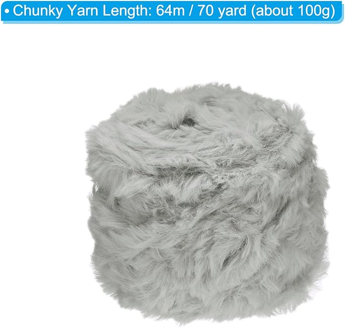 PATIKIL 70yds Faux Fur Yarn, Fuzzy Yarn Crochet Fluffy Yarn Soft Chunky Polyester Plush Fur Eyelash for Crocheting Knit Blanket Rug Sweater Scarf Hat Bear Craft, Grey