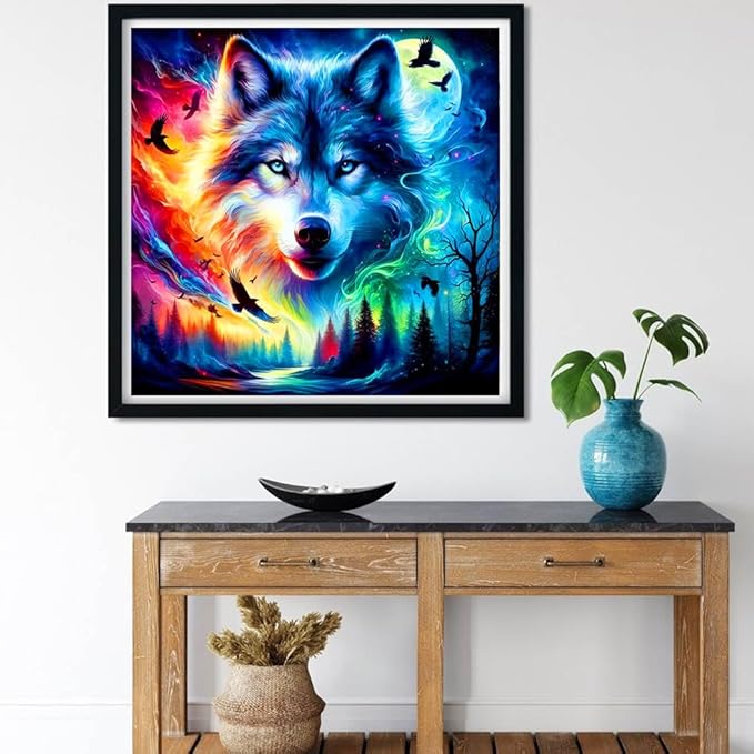 Meothan 5D Diamond Art Kits for Adults Wolf Diamond Painting Kits for Adults Beginners, DIY Paint with Diamond Gem Art Dots Painting Wolf Kits for Home Walls Decor and Holiday Gifts 13.8x13.8in