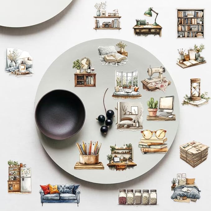 50Pcs Waterproof Vintage Stickers,Scrapbooking Supplies Kit,Aesthetic Decorative Craft Sticker for Planner, Bullet Journaling, Junk Journal, Water Bottles, Laptop, Retro Craft.Retro Scene