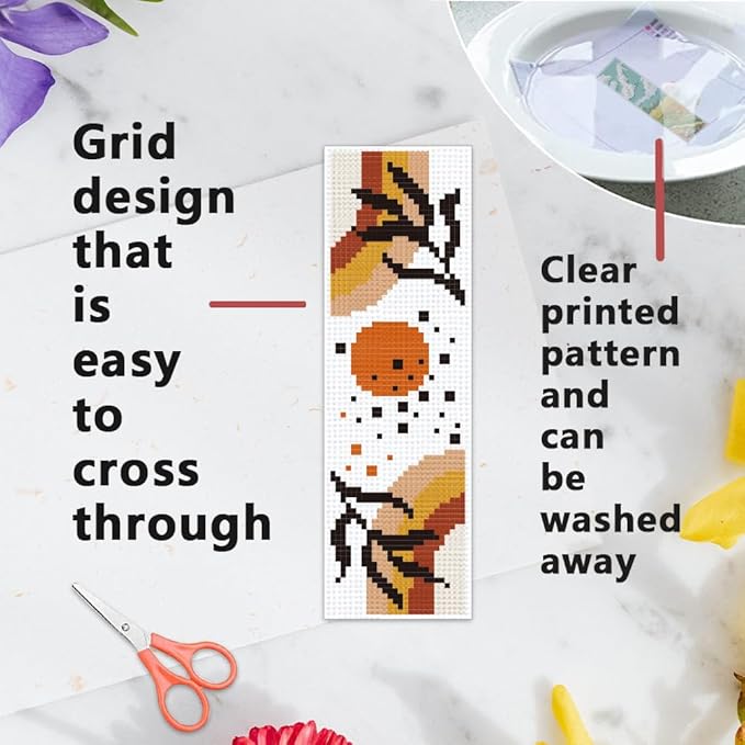 INFUNLY 6PCS Boho Cross Stitch Bookmark Kits 8''x2.4'' Landscape Bookmark Making Kit Moon Phases DIY Stamped Embroidery Bookmarks for Beginners with Instruction for Book Lovers Reader Writers Gift