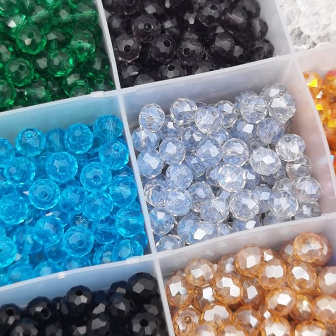 INSPIRELLE 1200pcs 6mm Multicolor Transparent Rondelle Glass Beads for Jewelry Making Faceted Briolette Shape Crytal Spacer Beads Assortments Supplies for Bracelet Necklace with Storage Box