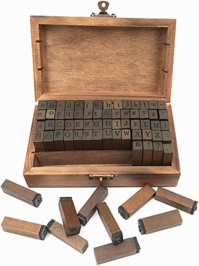 Alphabet Stamps Set,Vintage Wooden Rubber Letter Number and Symbol Diary Stamp Kit for Children DIY Scrapbooking Planner Card Making(70pcs)