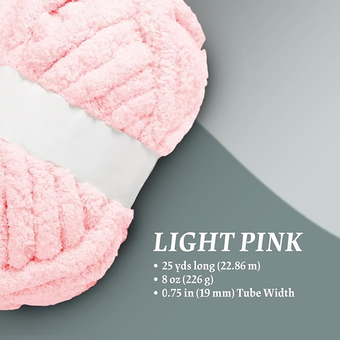 Super Soft Chunky Chenille Yarn – 8 Skeins × 8 oz (25 Yards Each) Jumbo Bulky Yarn for Crochet & Hand Knitting Blankets, Sweaters, Cushions, DIY Projects (Light Pink)