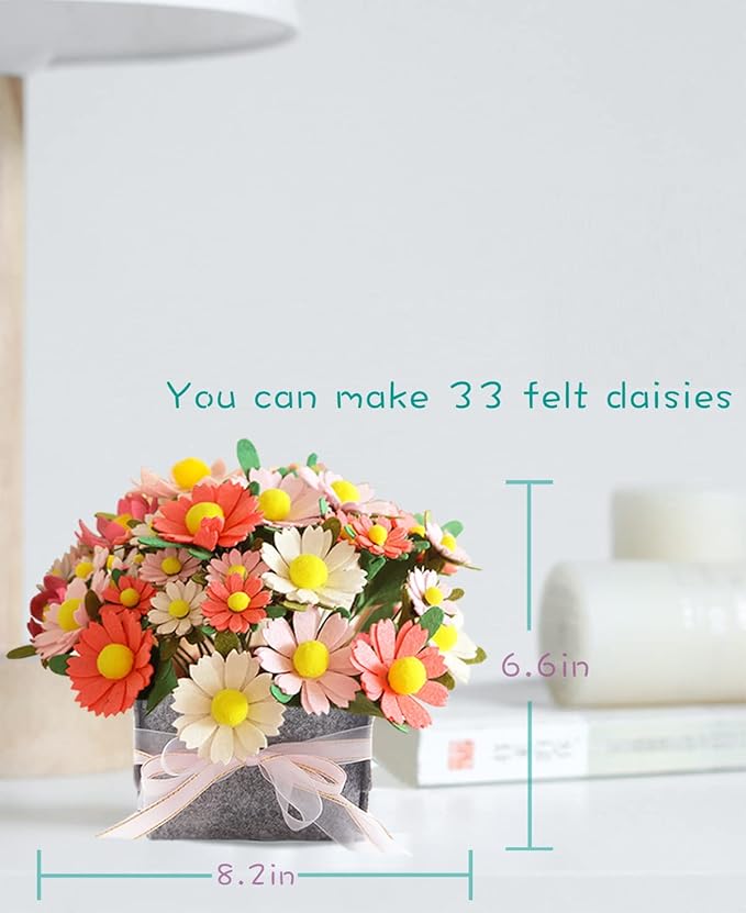 BAZIMA DIY Felt Flower Art Craft Kit, DIY Daisy Bouquet Kit, Floral Gifts, Beginner Craft Kit, Arrange Pre-Cut Flowers and Foliage