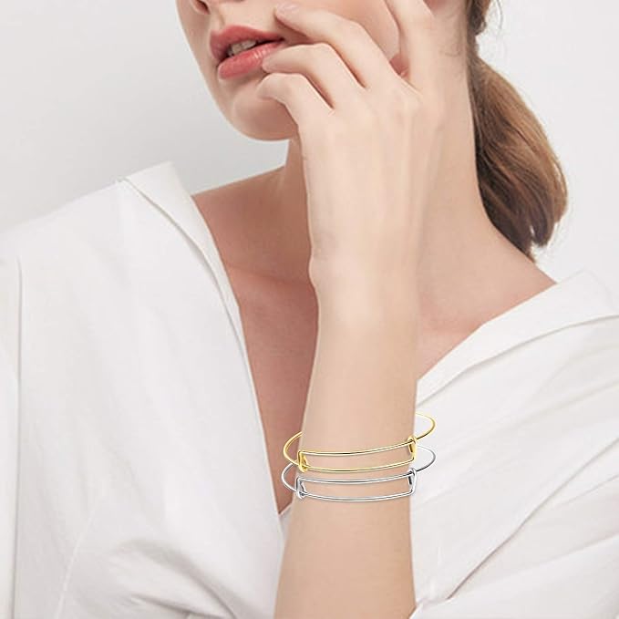 UPINS 60Pcs Expandable DIY Jewelry Making Blank Bracelets Women Adjustable Wire Bracelets, Silver & Gold
