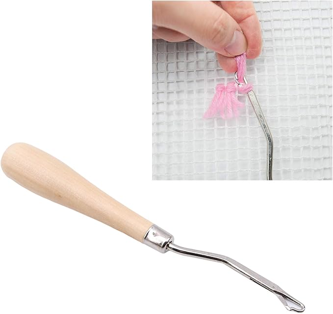 Yushen 39.4 x 59 Inch Blank Rug Hooking Mesh Canvas Kit with Wooden Bent Latch Hook Tool for Latch Hook Rug Tapestry Canvas DIY